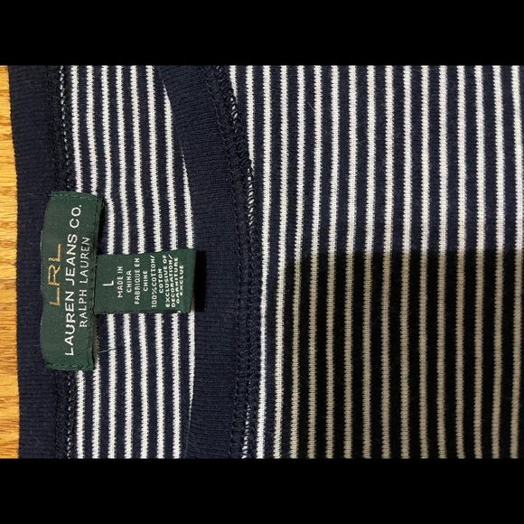 Ralph Lauren Striped Button-Shoulder Top Size Large Navy and white stripe - Picture 6 of 6